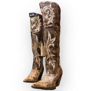 DAN POST Jilted Knee High Western Fashion Boot Distressed Brown